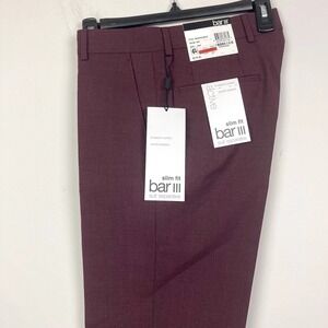 Bar III Mens Slim-fit Dress Pants‎ 30Wx30L Wool Blend Red Solid E101502